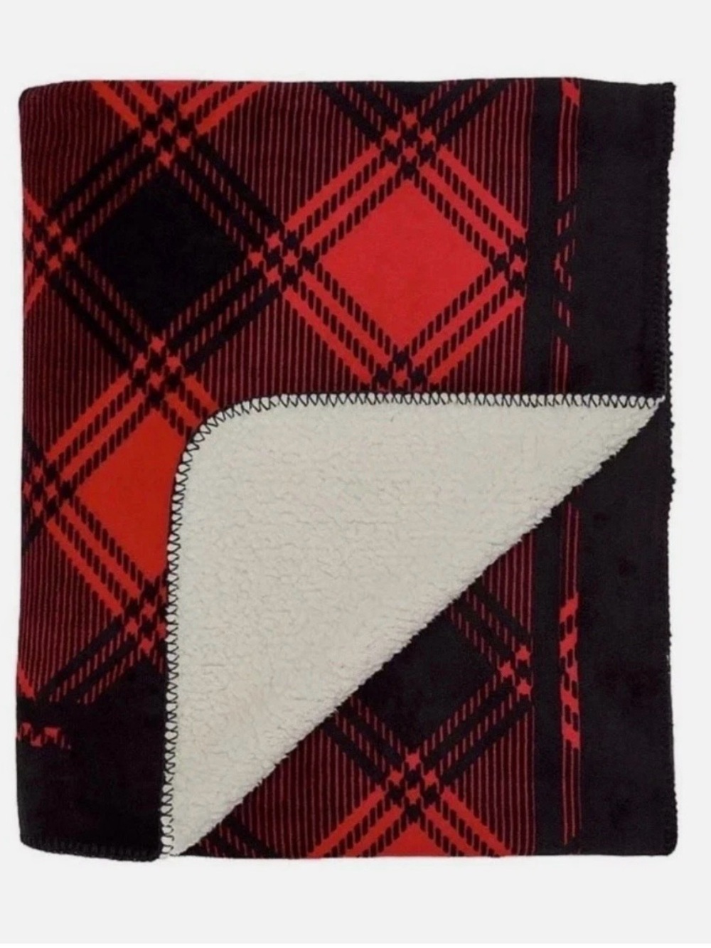 Victoria's Secret Red and Black Plaid Sherpa Throw Blanket NWT